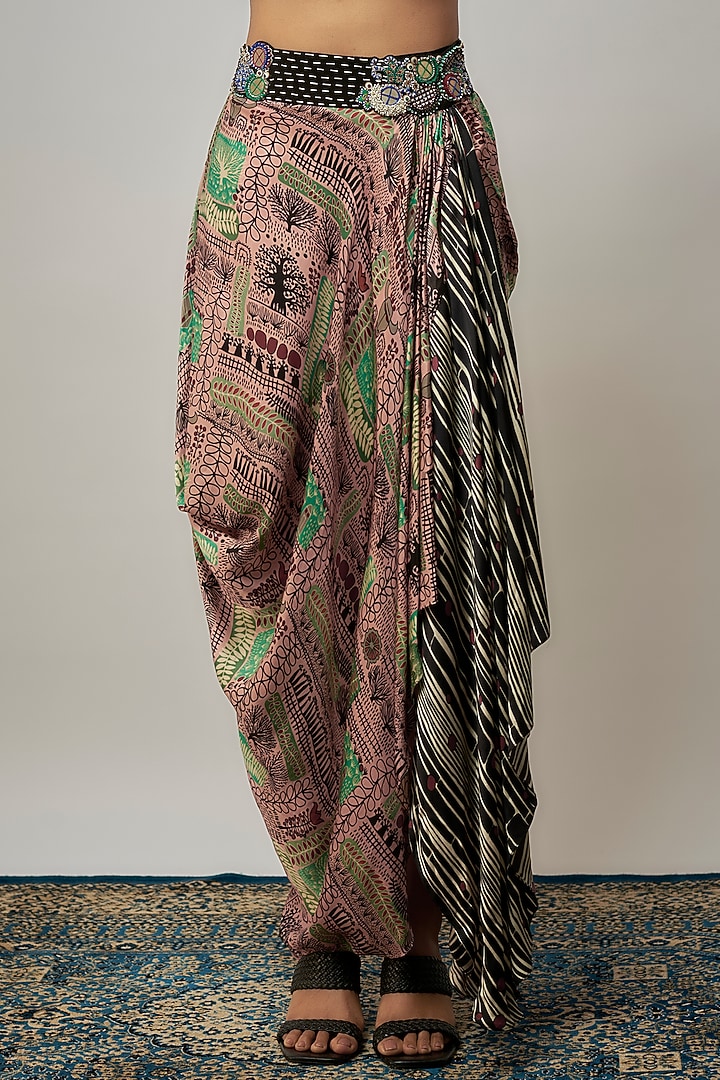 Old Rose Satin Printed Cowl Skirt Set by Nupur Kanoi at Pernia's Pop Up Shop