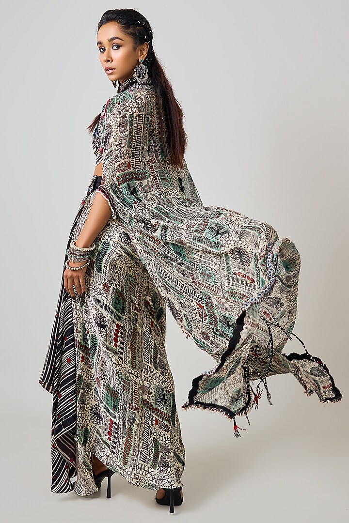 Off-White Crepe & Georgette Printed Cowl Skirt Set by Nupur Kanoi at Pernia's Pop Up Shop
