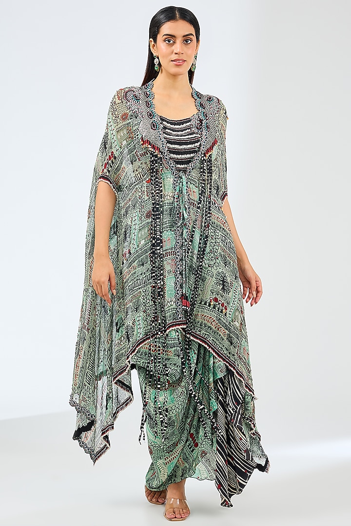 Mint Georgette Digital Printed & Hand Embroidered Cape Set by Nupur Kanoi