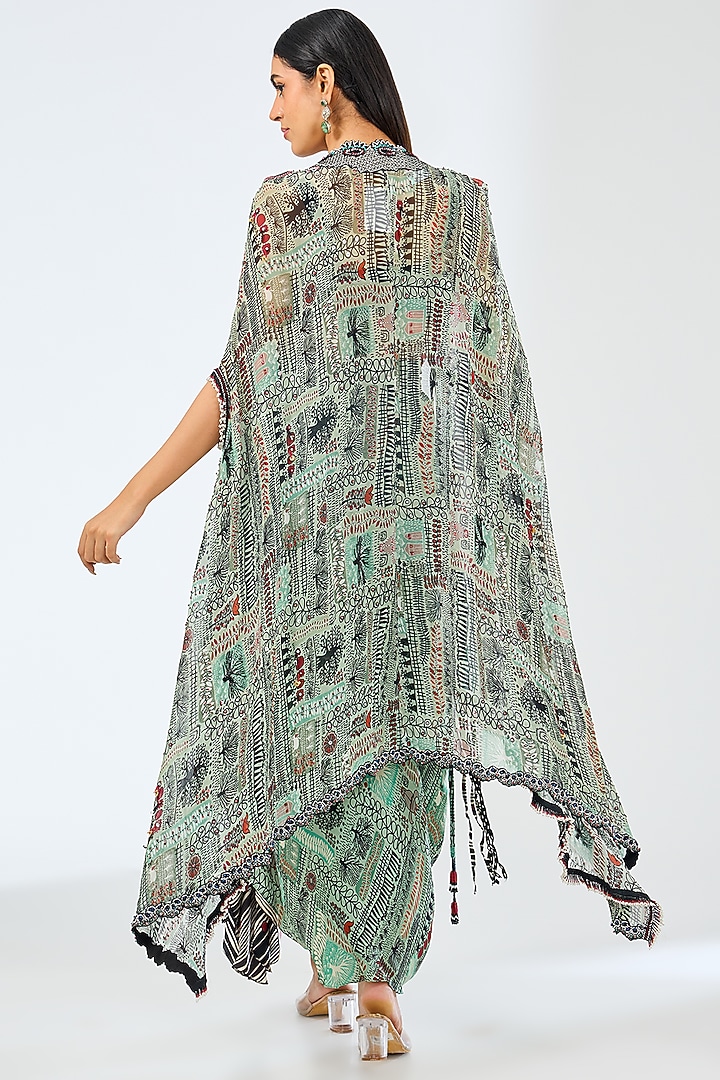 Mint Georgette Digital Printed & Hand Embroidered Cape Set by Nupur Kanoi at Pernia's Pop Up Shop