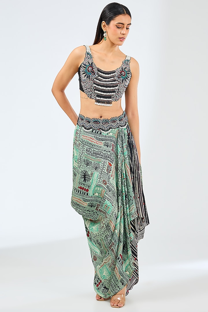 Mint Georgette Digital Printed & Hand Embroidered Cape Set by Nupur Kanoi at Pernia's Pop Up Shop