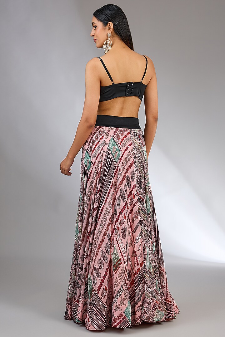 Old Rose Georgette Printed & Hand Embroidered Jacket Wedding Lehenga Set by Nupur Kanoi at Pernia's Pop Up Shop