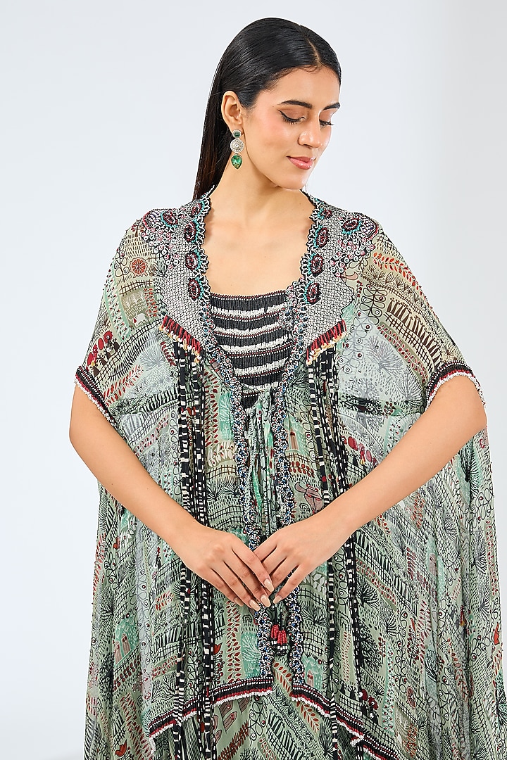 Mint Georgette & Satin Digital Printed Jacket Wedding Lehenga Set by Nupur Kanoi at Pernia's Pop Up Shop