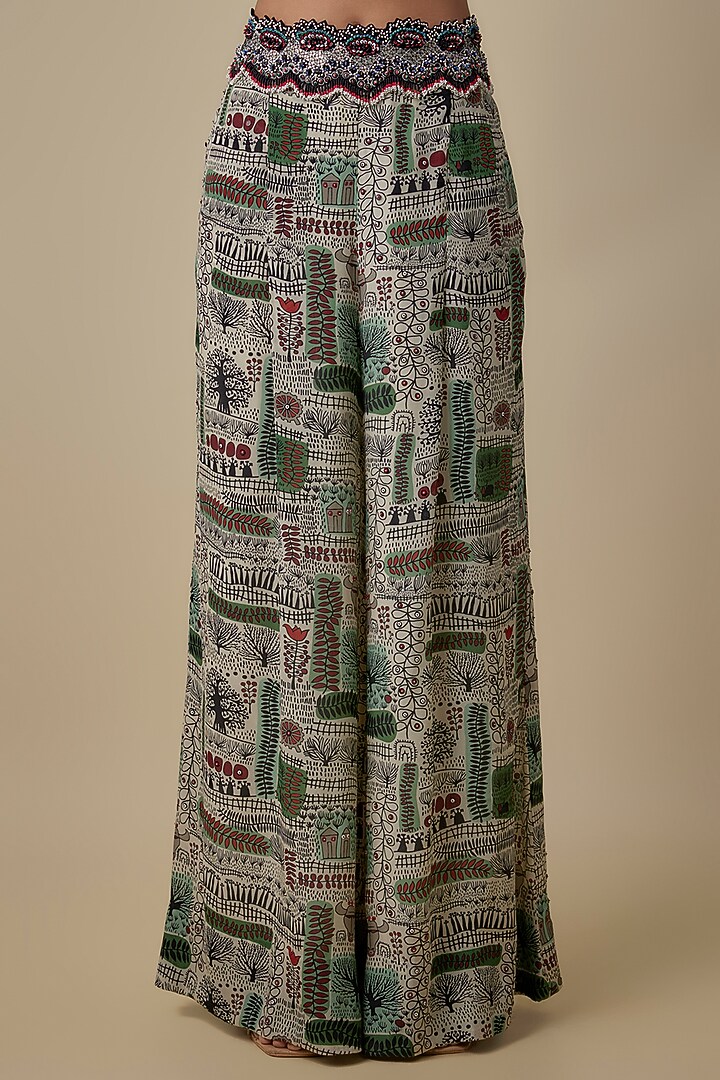 Ivory Crepe Printed A-Line Pant Set by Nupur Kanoi at Pernia's Pop Up Shop