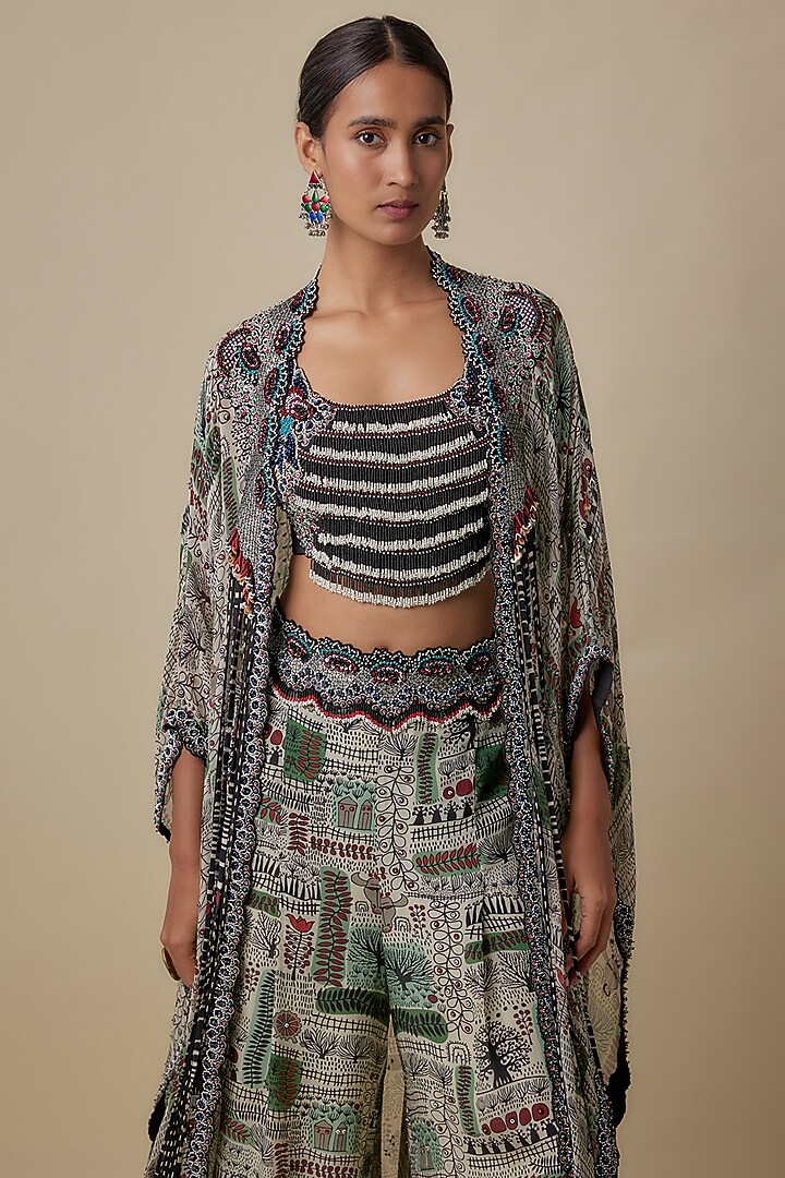Ivory Crepe Printed A-Line Pant Set by Nupur Kanoi at Pernia's Pop Up Shop