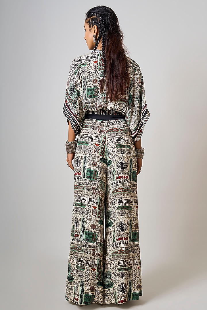 Off-White Crepe Printed & Hand Embroidered Co-Ord Set by Nupur Kanoi at Pernia's Pop Up Shop