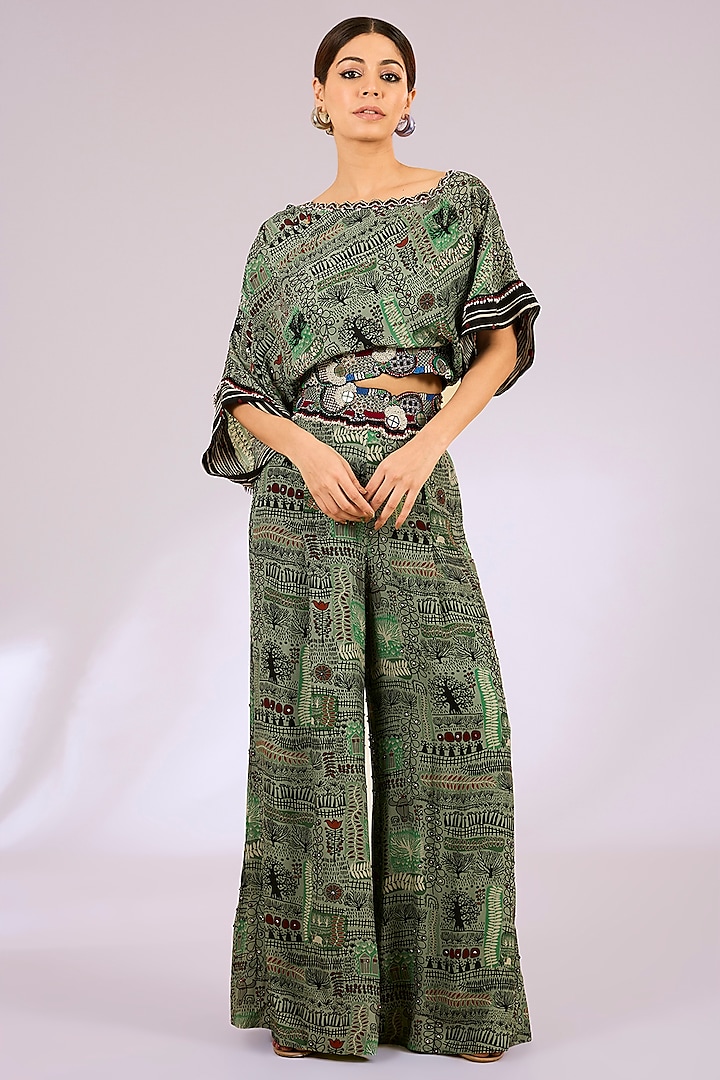 Mint Green Crepe Digital Printed A-Line Pant Set by Nupur Kanoi at Pernia's Pop Up Shop