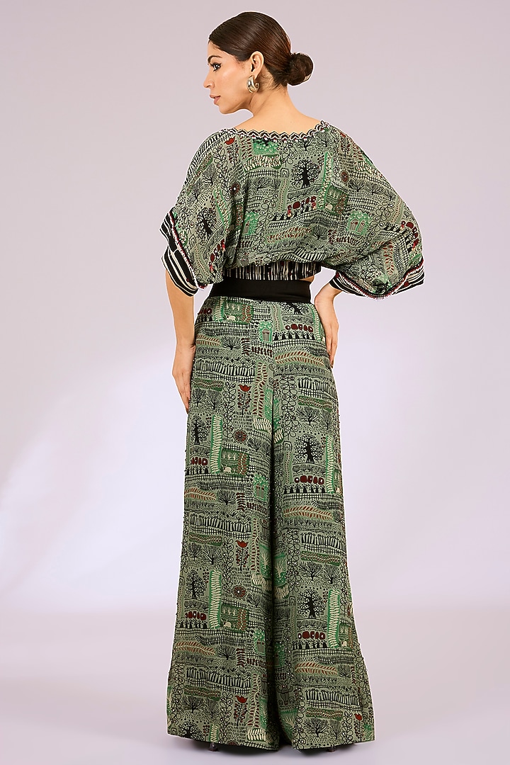 Mint Green Crepe Digital Printed A-Line Pant Set by Nupur Kanoi at Pernia's Pop Up Shop