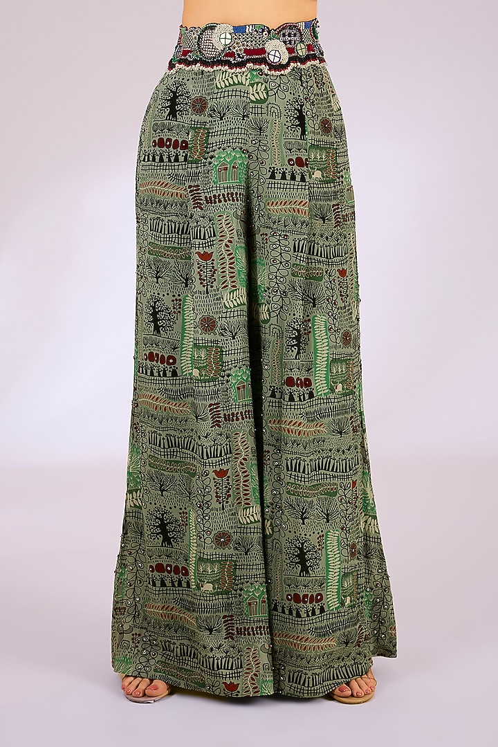 Mint Green Crepe Digital Printed A-Line Pant Set by Nupur Kanoi at Pernia's Pop Up Shop