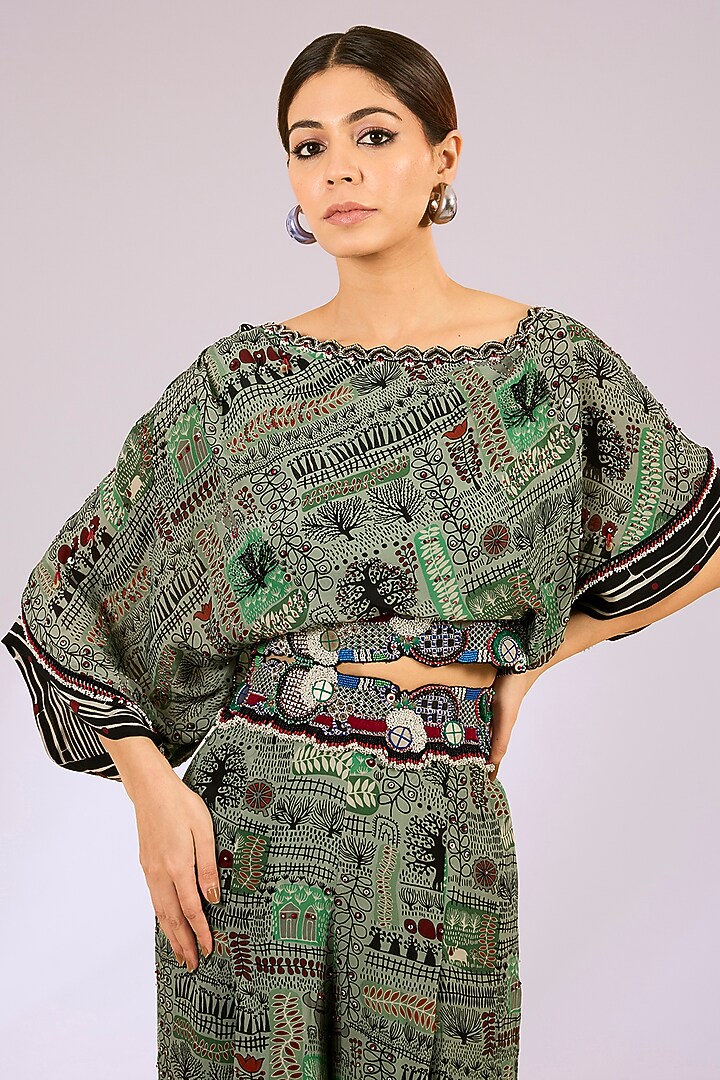 Mint Green Crepe Digital Printed A-Line Pant Set by Nupur Kanoi at Pernia's Pop Up Shop