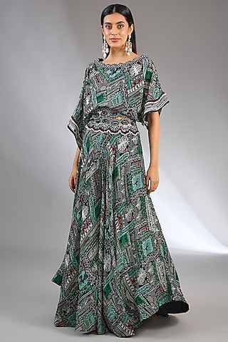 Black Crepe Printed Circular Sharara Set by Nupur Kanoi