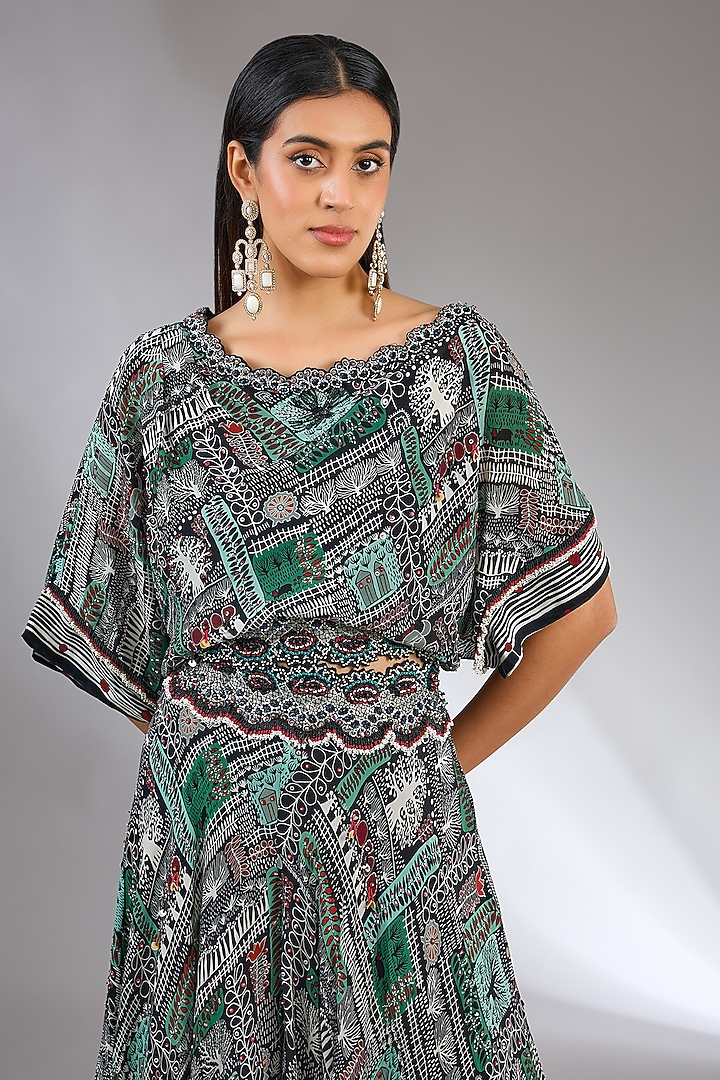 Black Crepe Printed Circular Bridal Sharara Set by Nupur Kanoi at Pernia's Pop Up Shop