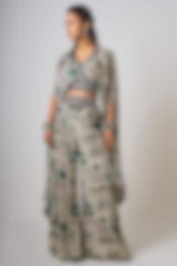 Off-White Crepe Printed & Hand Embroidered Co-Ord Set by Nupur Kanoi at Pernia's Pop Up Shop