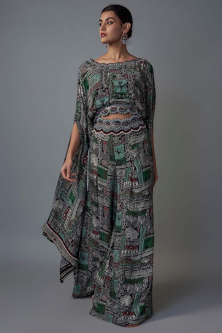 Black Crepe Digital Printed Co-Ord Set by Nupur Kanoi at Pernia's Pop Up Shop