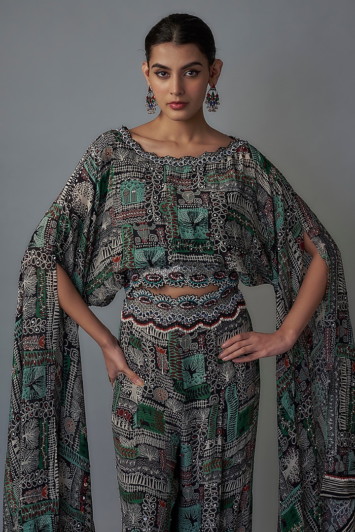 Black Crepe Digital Printed Co-Ord Set by Nupur Kanoi at Pernia's Pop Up Shop