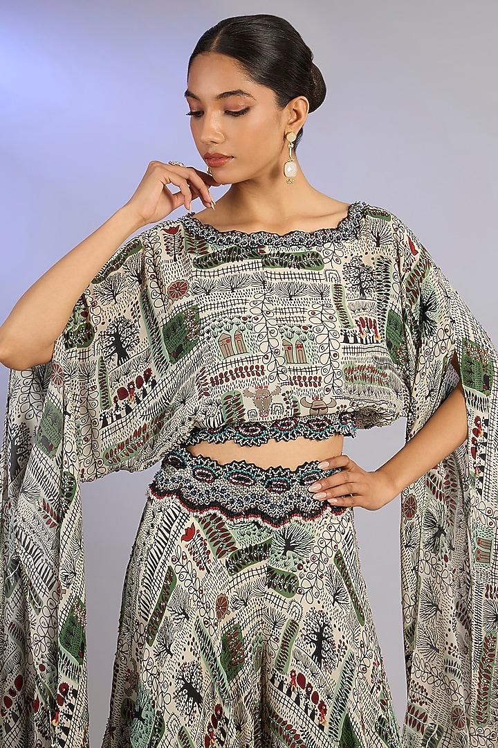 Off-White Crepe Printed Bridal Sharara Set by Nupur Kanoi at Pernia's Pop Up Shop