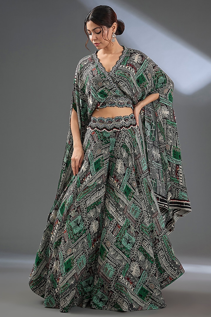 Black Bemberg Crepe & Viscose Crepe Printed Sharara Set by Nupur Kanoi at Pernia's Pop Up Shop