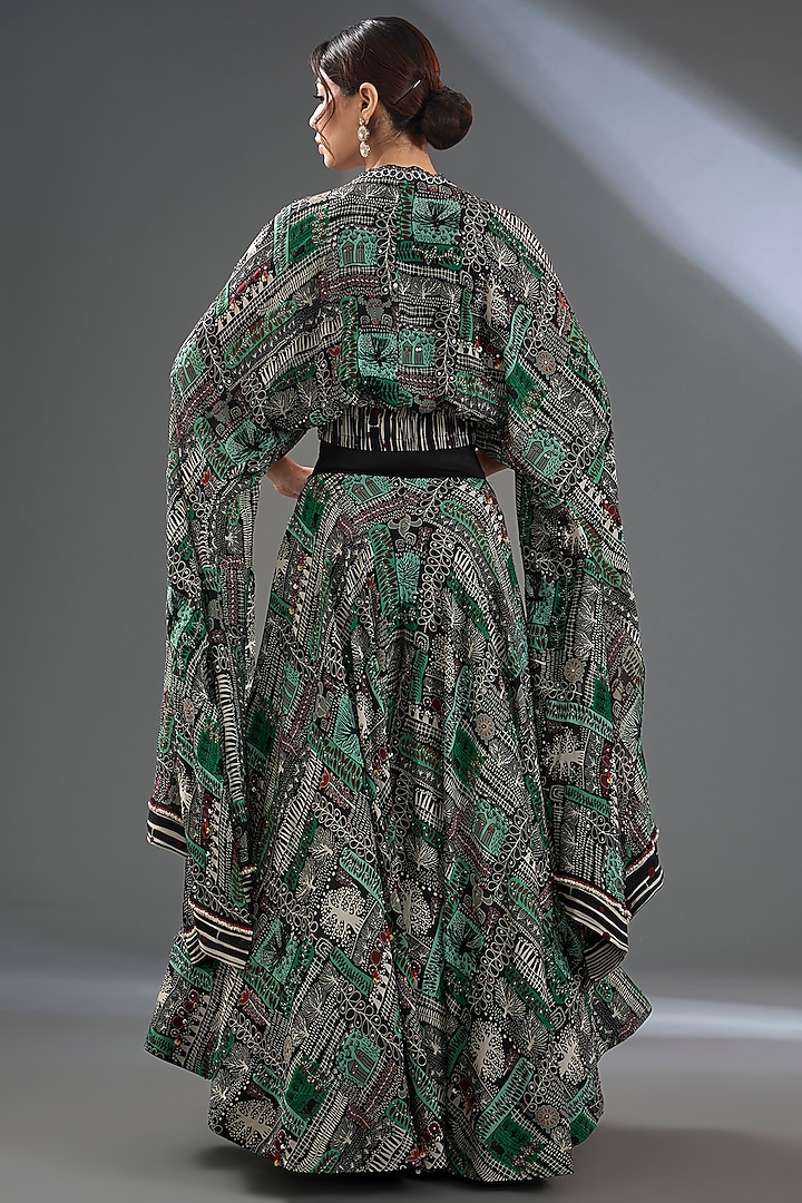 Black Bemberg Crepe & Viscose Crepe Printed Bridal Sharara Set by Nupur Kanoi at Pernia's Pop Up Shop