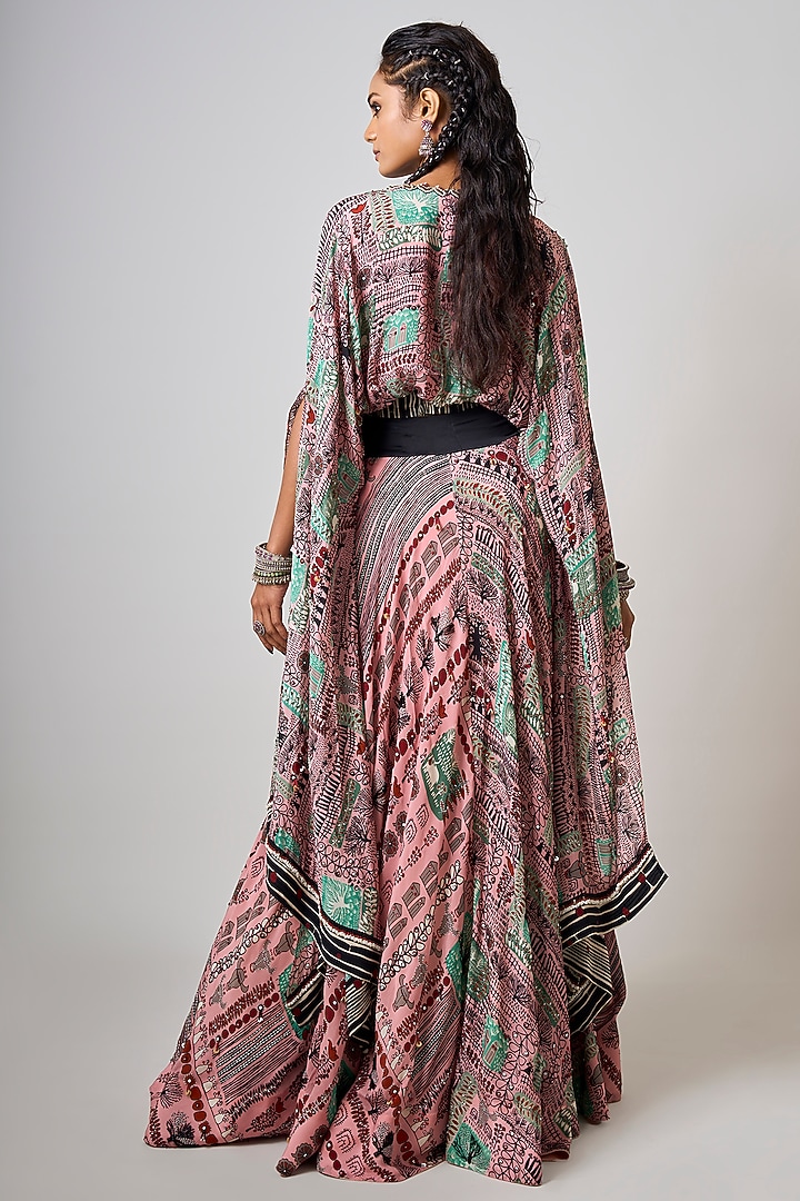 Old Rose Crepe Printed & Hand Embroidered Wedding Lehenga Set by Nupur Kanoi at Pernia's Pop Up Shop