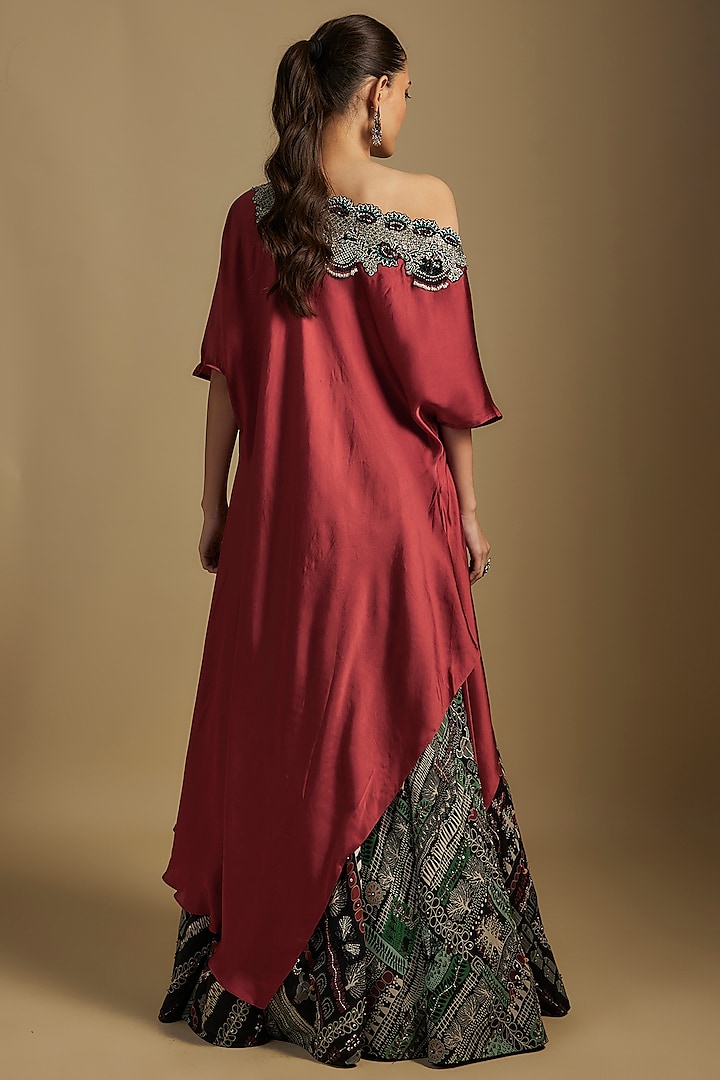 Black Crepe Hand Embroidered & Printed Wedding Lehenga Set by Nupur Kanoi at Pernia's Pop Up Shop