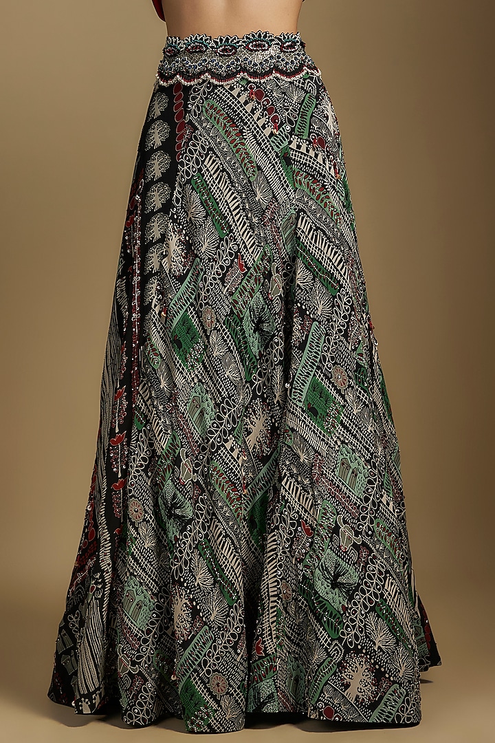 Black Crepe Hand Embroidered & Printed Wedding Lehenga Set by Nupur Kanoi at Pernia's Pop Up Shop