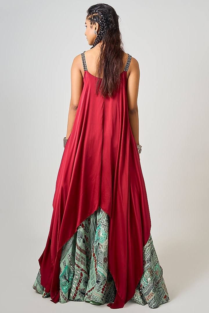 Mint Green Crepe Printed & Hand Embroidered Wedding Lehenga Set by Nupur Kanoi at Pernia's Pop Up Shop