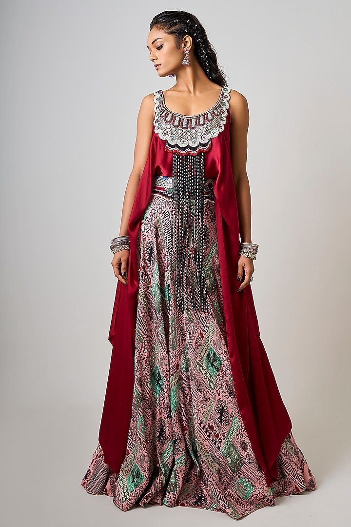 Mint Green Crepe Printed & Hand Embroidered Wedding Lehenga Set by Nupur Kanoi at Pernia's Pop Up Shop