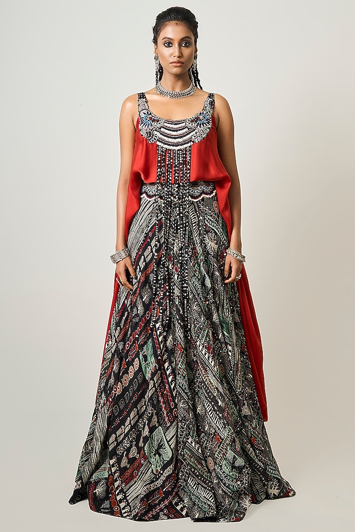 Mint Green Crepe Printed & Hand Embroidered Wedding Lehenga Set by Nupur Kanoi at Pernia's Pop Up Shop