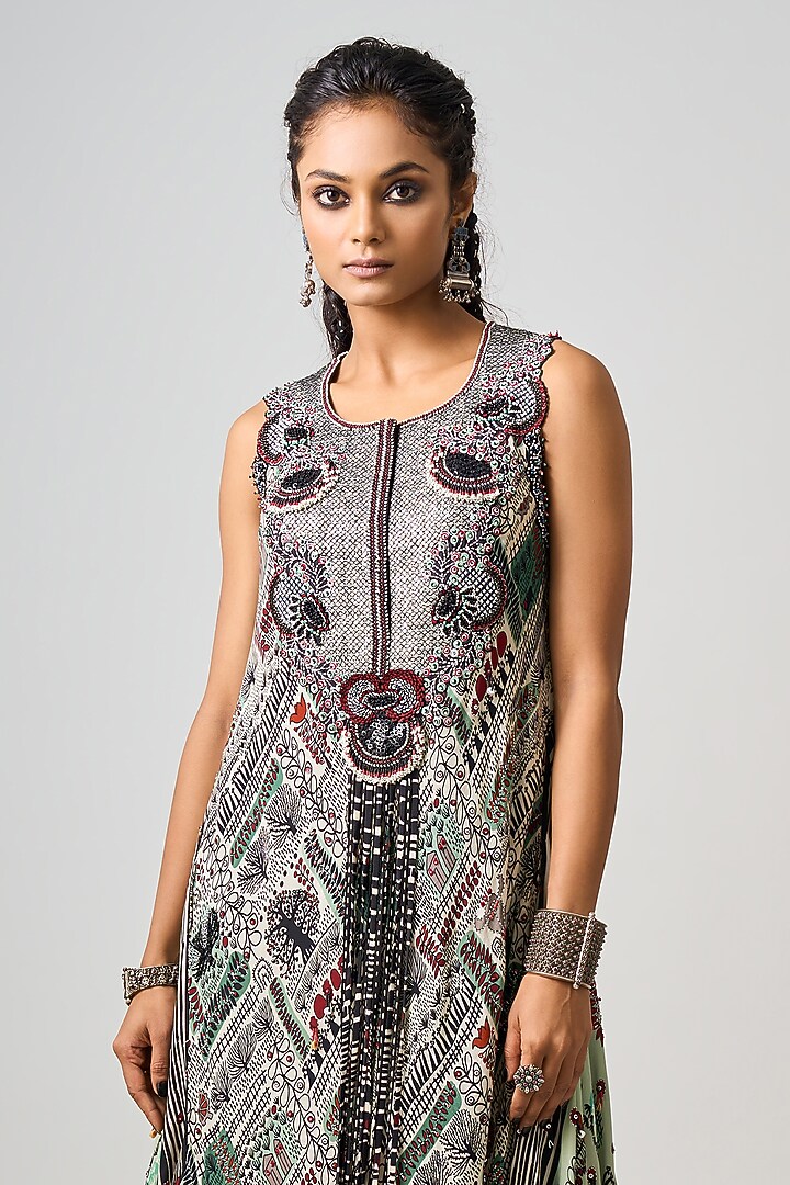 Off-White Crepe Printed Asymmetric Kurta Set by Nupur Kanoi at Pernia's Pop Up Shop