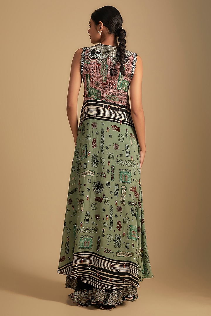 Old Rose Crepe Hand Dyed Hand Embroidered Asymmetric Kurta Set by Nupur Kanoi at Pernia's Pop Up Shop