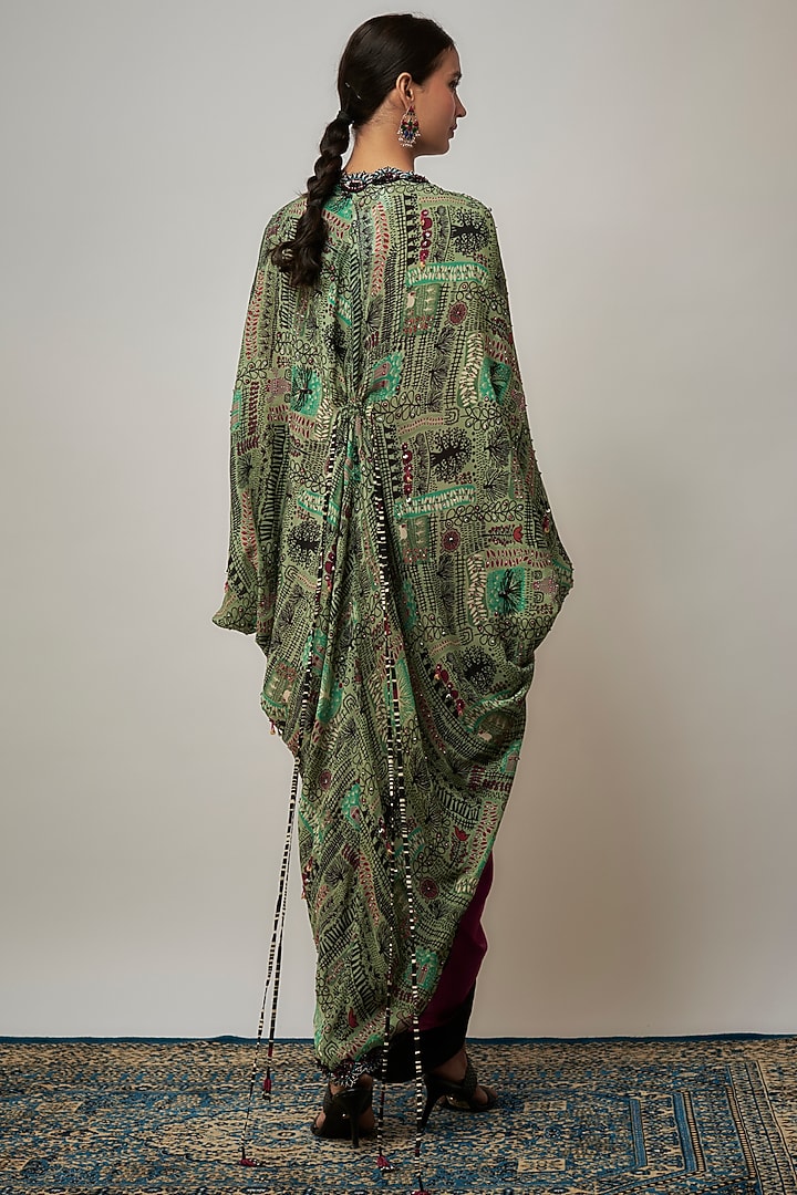 Burgundy Satin Maxi Party Wear Dress With Cape by Nupur Kanoi at Pernia's Pop Up Shop