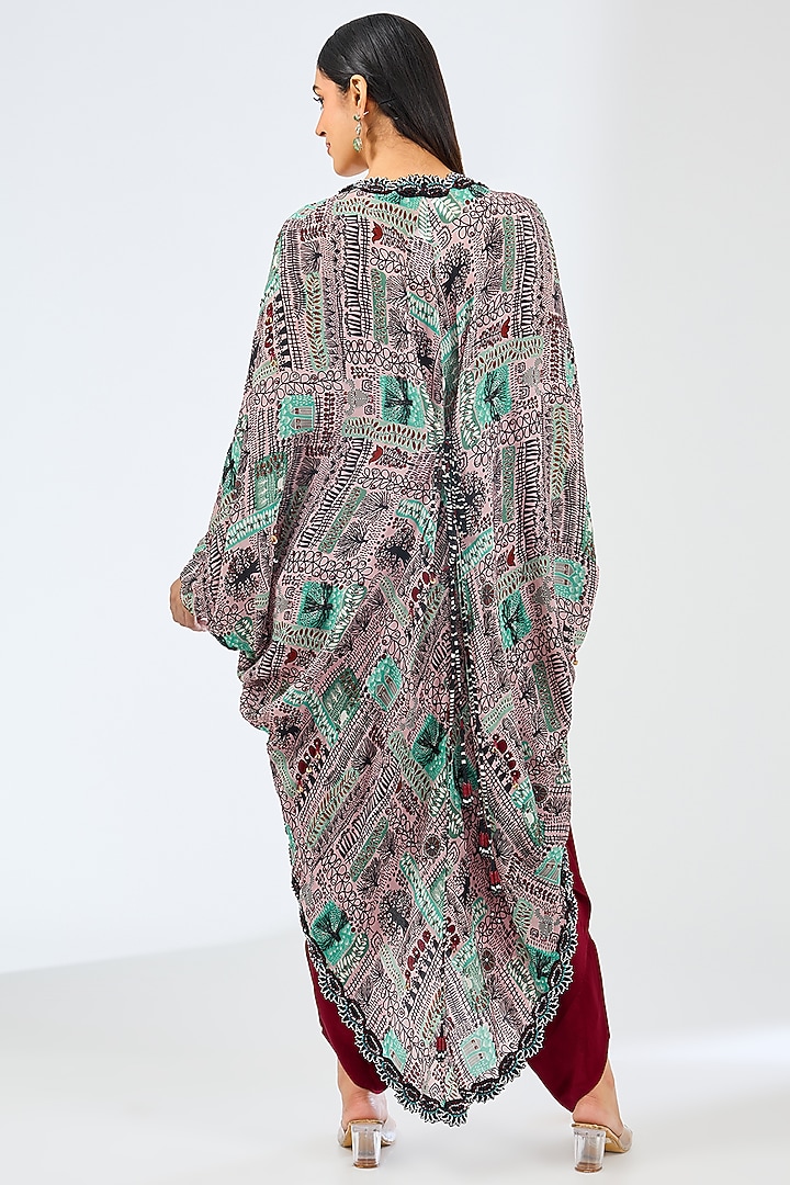 Burgundy Satin Jumpsuit With Cape by Nupur Kanoi at Pernia's Pop Up Shop