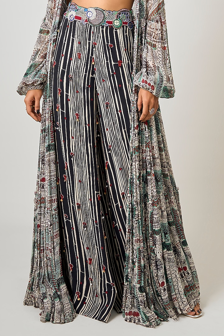 Off-White Crepe & Georgette Printed Tiered Jacket Set by Nupur Kanoi at Pernia's Pop Up Shop
