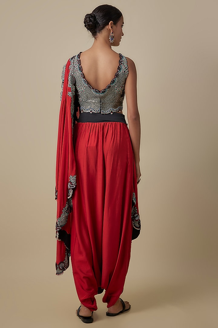 Orange Silk Hand Embroidered Dhoti Reception Saree Set by Nupur Kanoi at Pernia's Pop Up Shop