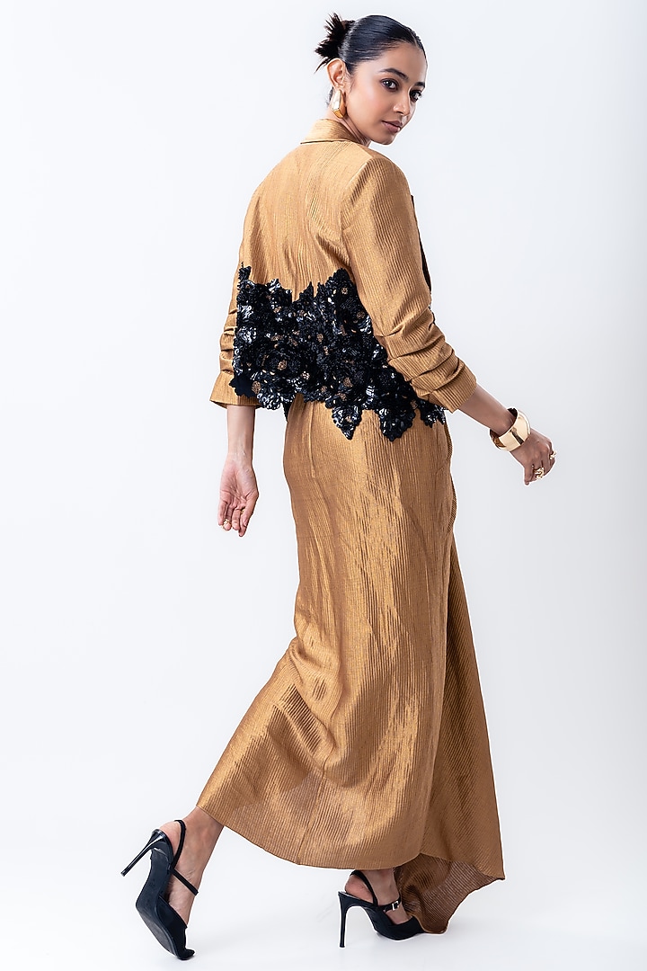 Gold Banarasi Silk Embroidered Jacket Party Wear Dress by Nupur Kanoi at Pernia's Pop Up Shop