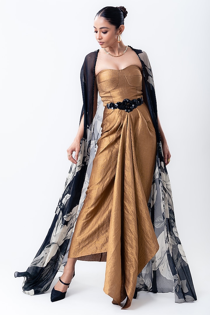 Gold & Black Banarasi Silk Jacket Party Wear Dress by Nupur Kanoi at Pernia's Pop Up Shop