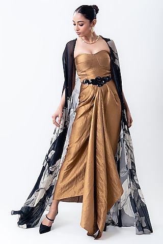 Gold & Black Banarasi Silk Jacket Dress by Nupur Kanoi