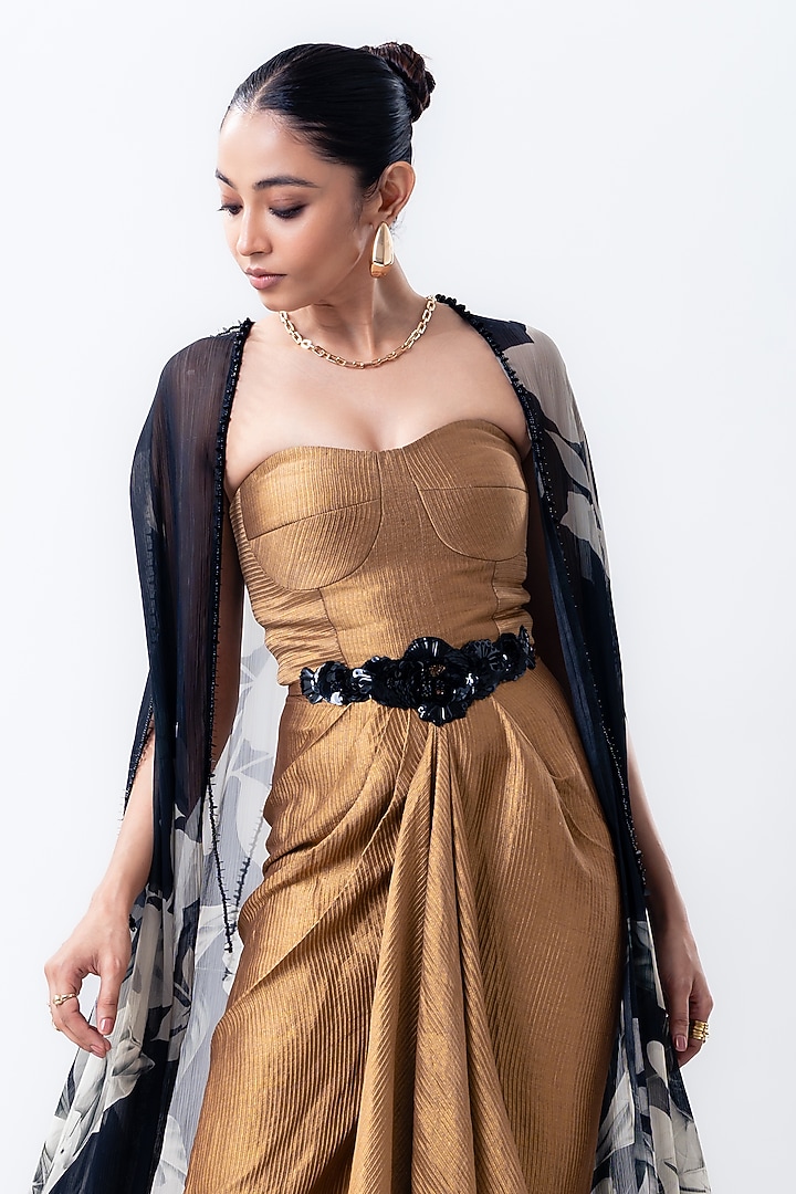 Gold & Black Banarasi Silk Jacket Party Wear Dress by Nupur Kanoi at Pernia's Pop Up Shop