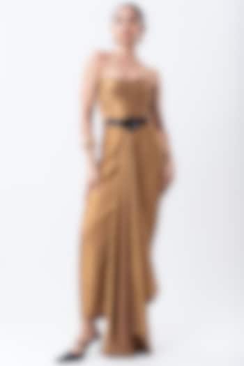 Gold Banarasi Silk Cocktail Dress by Nupur Kanoi at Pernia's Pop Up Shop