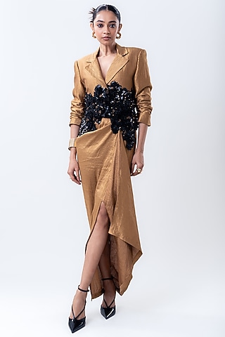 Gold Banarasi Silk Skirt Set by Nupur Kanoi