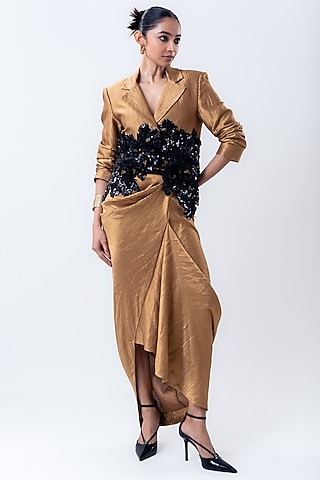 Gold Banarasi Silk Skirt Set by Nupur Kanoi