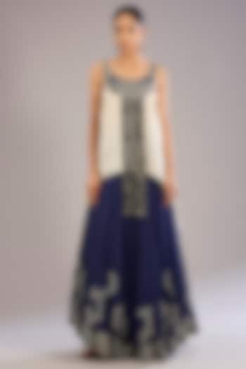 Navy Blue Crepe Hand Embroidered Bridal Sharara Set by Nupur Kanoi at Pernia's Pop Up Shop