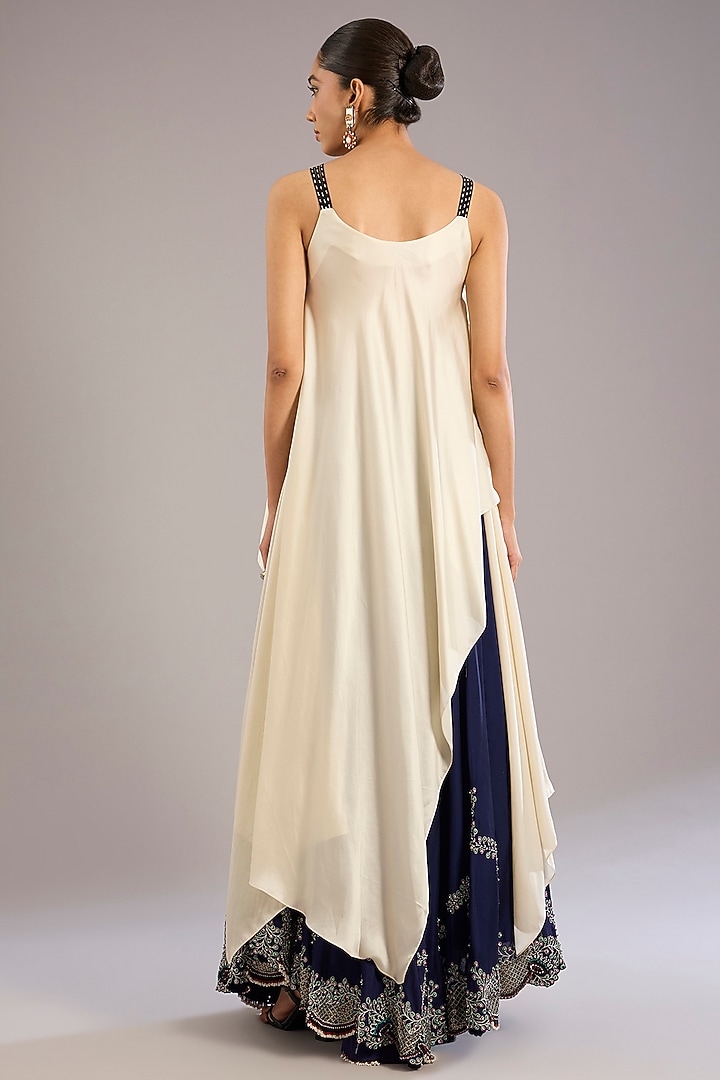 Navy Blue Crepe Hand Embroidered Bridal Sharara Set by Nupur Kanoi at Pernia's Pop Up Shop
