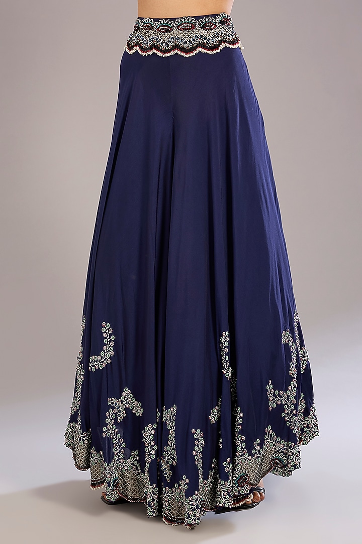 Navy Blue Crepe Hand Embroidered Bridal Sharara Set by Nupur Kanoi at Pernia's Pop Up Shop