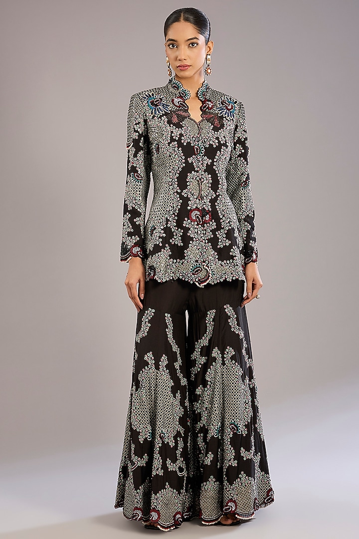 Black Crepe Hand Embroidered Gharara Set by Nupur Kanoi at Pernia's Pop Up Shop