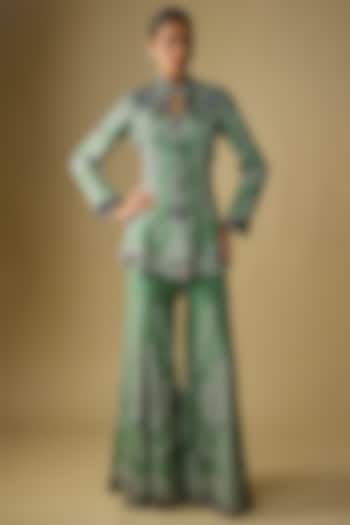 Mint Crepe Hand Embroidered Gharara Set by Nupur Kanoi at Pernia's Pop Up Shop