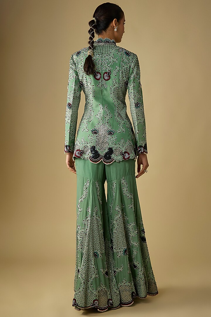 Mint Crepe Hand Embroidered Gharara Set by Nupur Kanoi at Pernia's Pop Up Shop