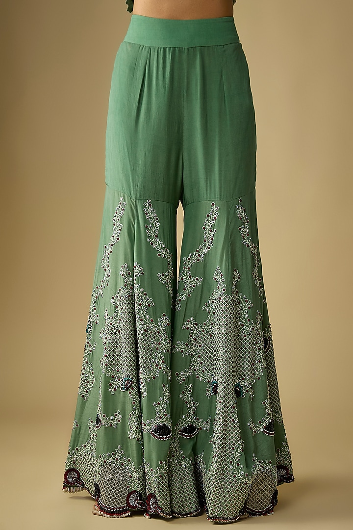 Mint Crepe Hand Embroidered Gharara Set by Nupur Kanoi at Pernia's Pop Up Shop