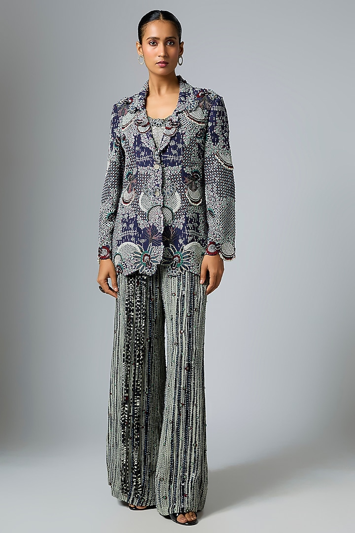 Navy Blue & Black Georgette Hand Embroidered Co-Ord Set by Nupur Kanoi at Pernia's Pop Up Shop