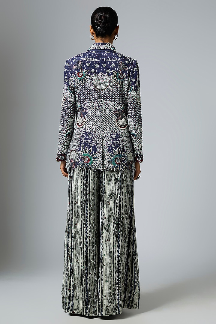 Navy Blue & Black Georgette Hand Embroidered Co-Ord Set by Nupur Kanoi at Pernia's Pop Up Shop